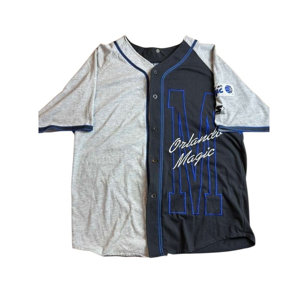 Vintage Orlando Magic Starter Baseball Jersey Size Large 90s Shaq VTG Black Gray